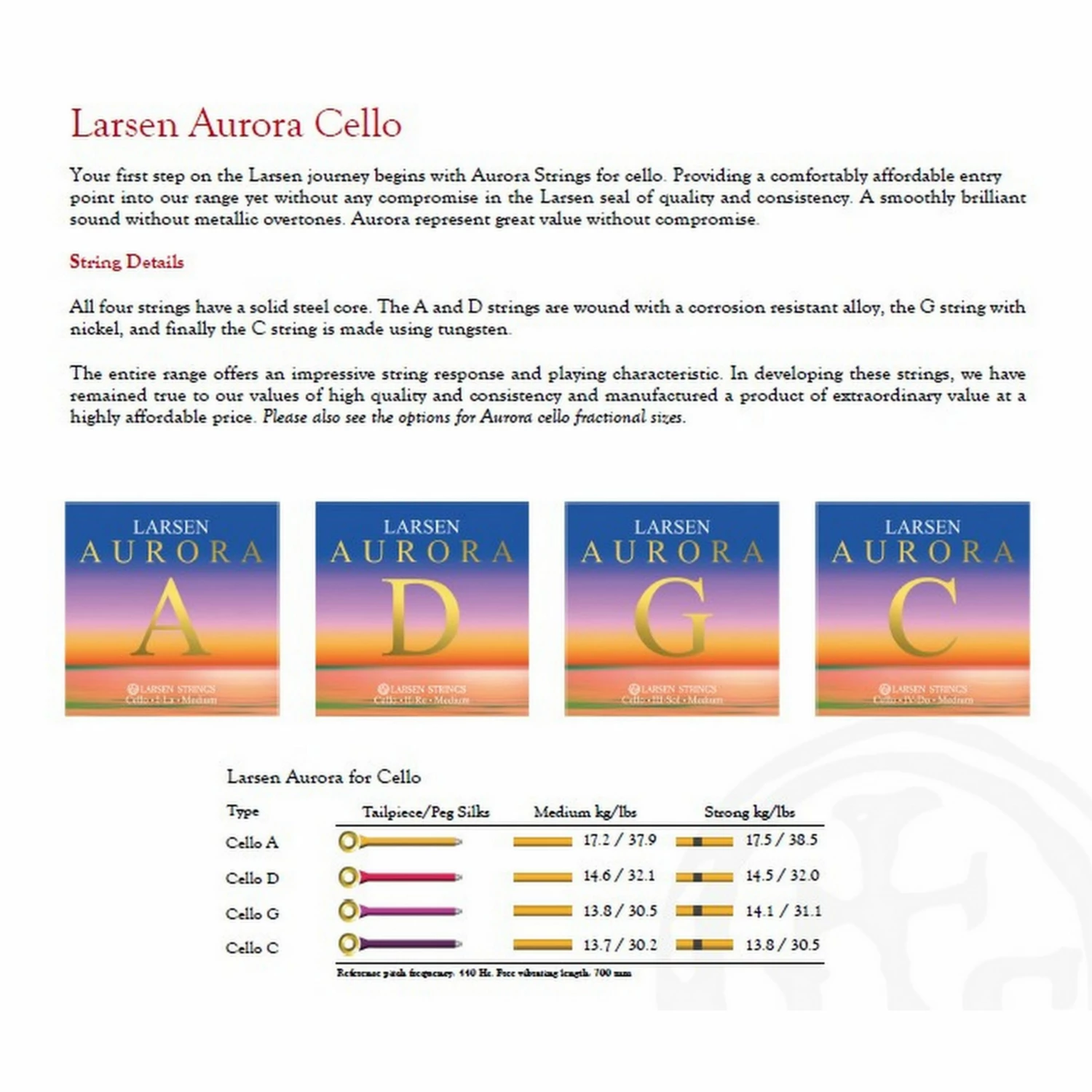 Larsen Cello Strings Aurora Cello Set -NEW! 4 Larsen Cello Strings Aurora Cello Set -NEW!